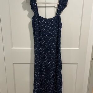 LOFT Navy and White Polka Dot Midi Dress Sz 12 💕